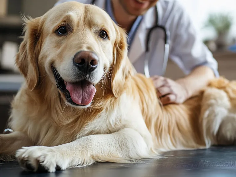 golden retriever enjoys checkup at veterinary clinic